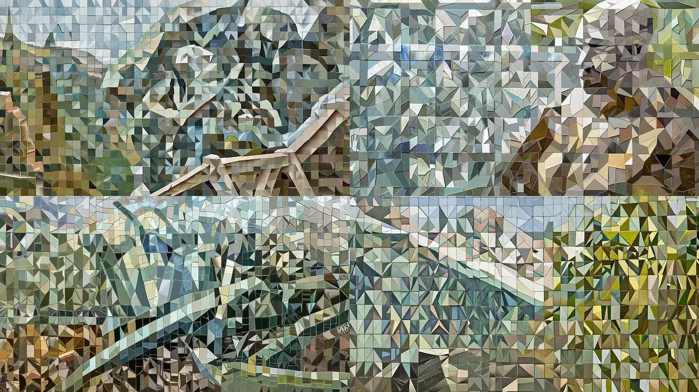 Fragmented Nature: A Mosaic of Geometric Serenity - Midjourney sref style