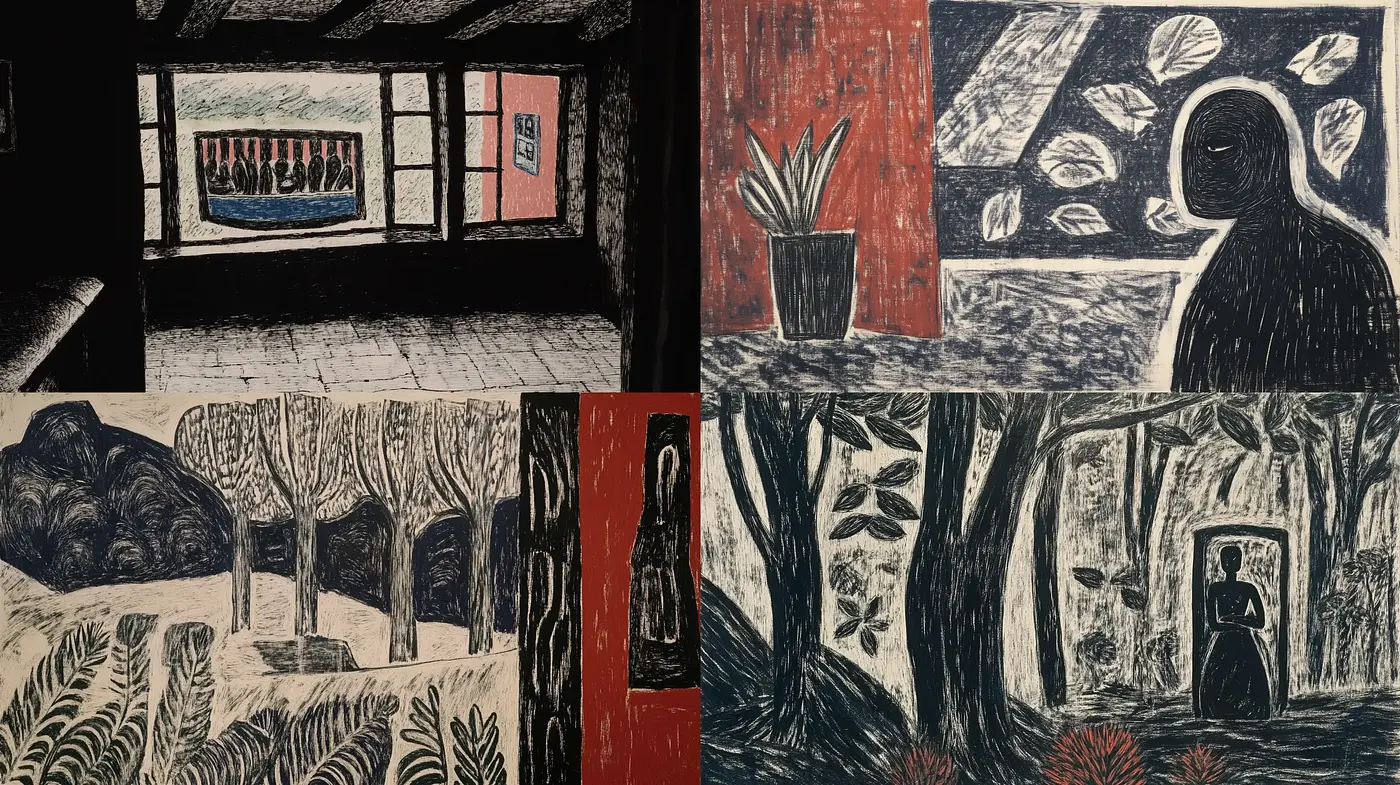 Stark Contrast and Textured Shadows: A Consistent Exploration of Woodcut Aesthetics - Midjourney sref style