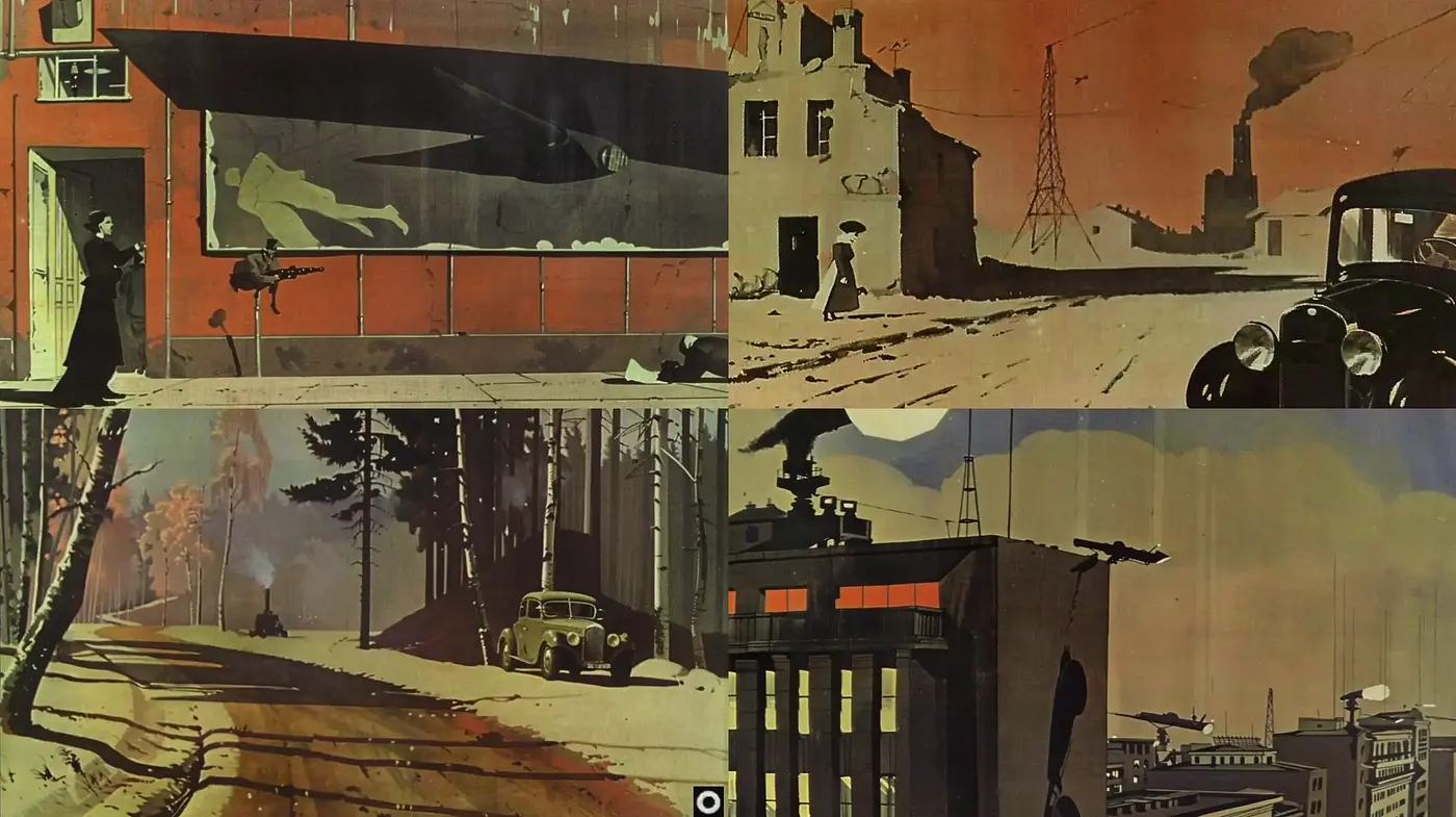Retro Futurism Vistas with a Dystopian Glow - Midjourney sref style