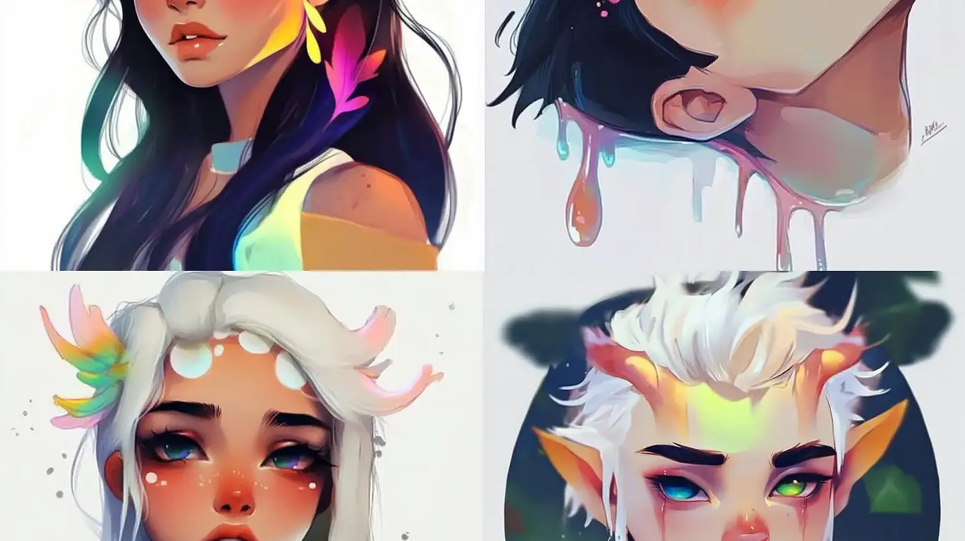 Ethereal Luminescence: A Fusion of Fantastical Hues and Dreamy Character Expressions - Midjourney sref style