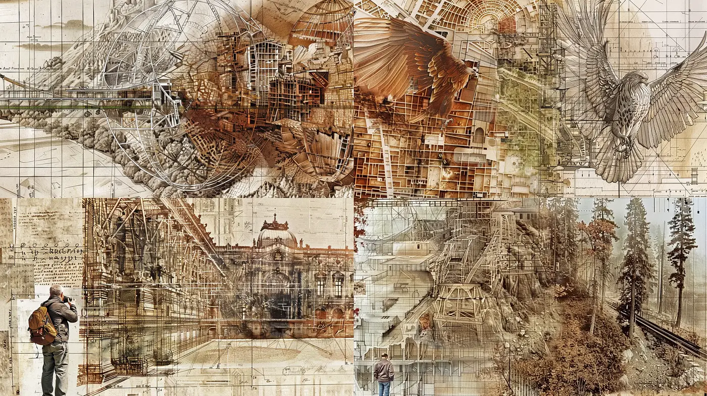 Architectural Drafting Fusion with a Vintage Essence - Midjourney sref style