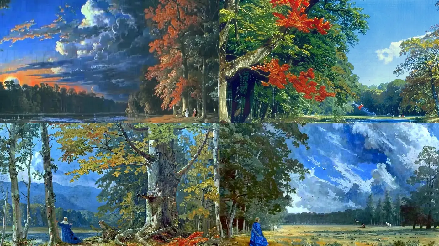Ethereal Forest Panorama with a Vivid Autumnal Palette - Midjourney sref style