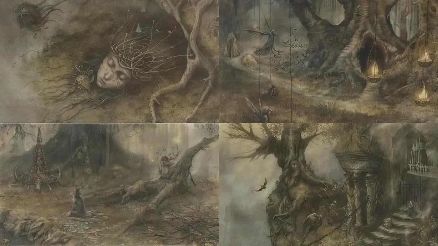 Mysterious and Enigmatic Nature Scenes with Ethereal Qualities - Midjourney sref style