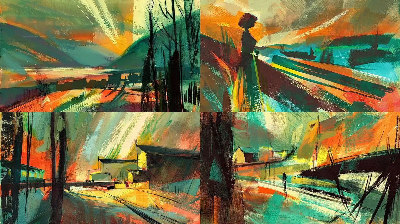 Dynamic Expressionist Brushwork in Luminous Sunset Hues - Midjourney sref style