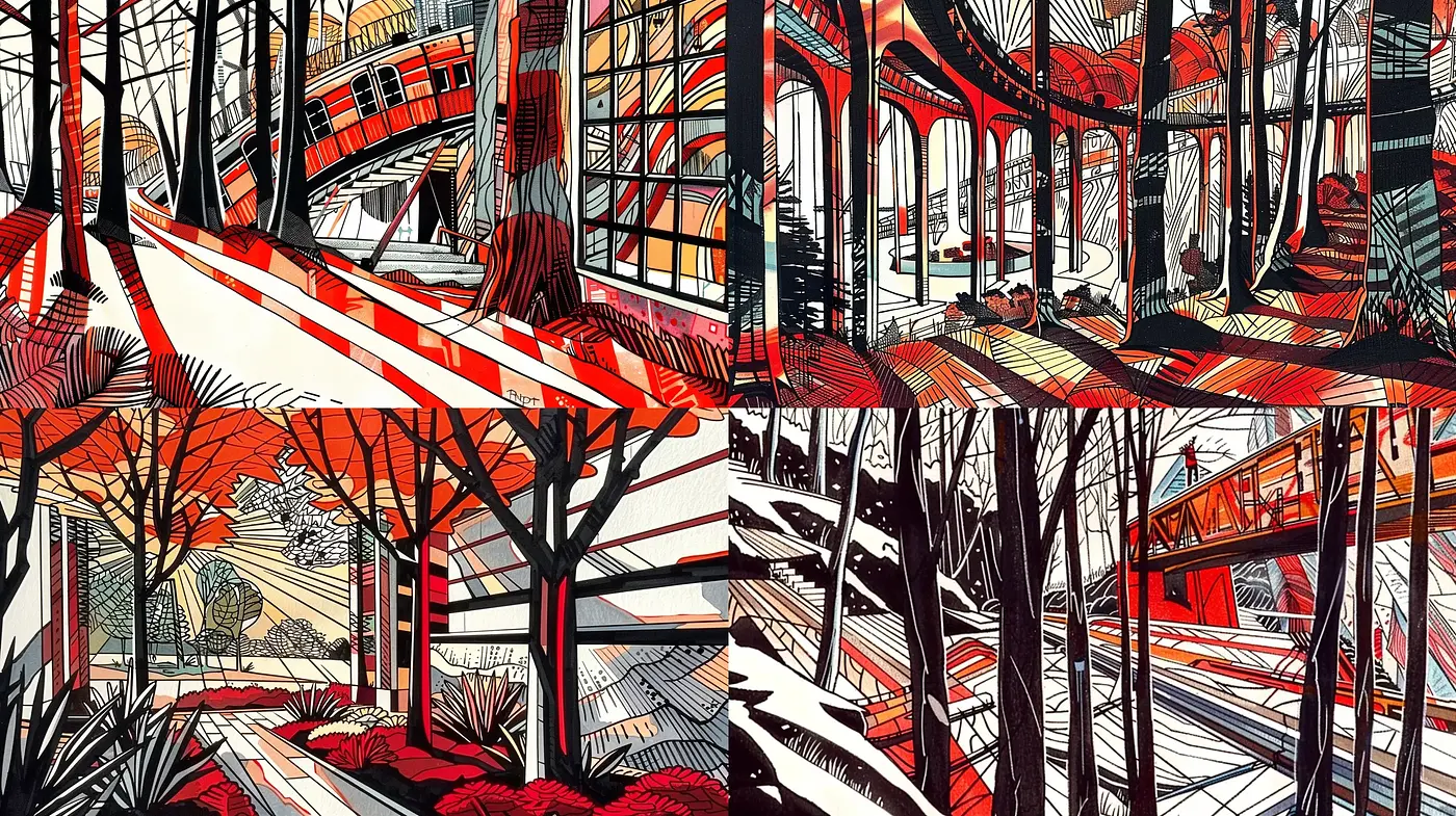 Stylized Linear Abstraction in Nature - Midjourney sref style