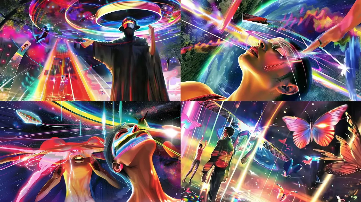 Cosmic Synesthesia: A Vibrant Fusion of Digital Surrealism and Sci-Fi Fantasy - Midjourney sref style