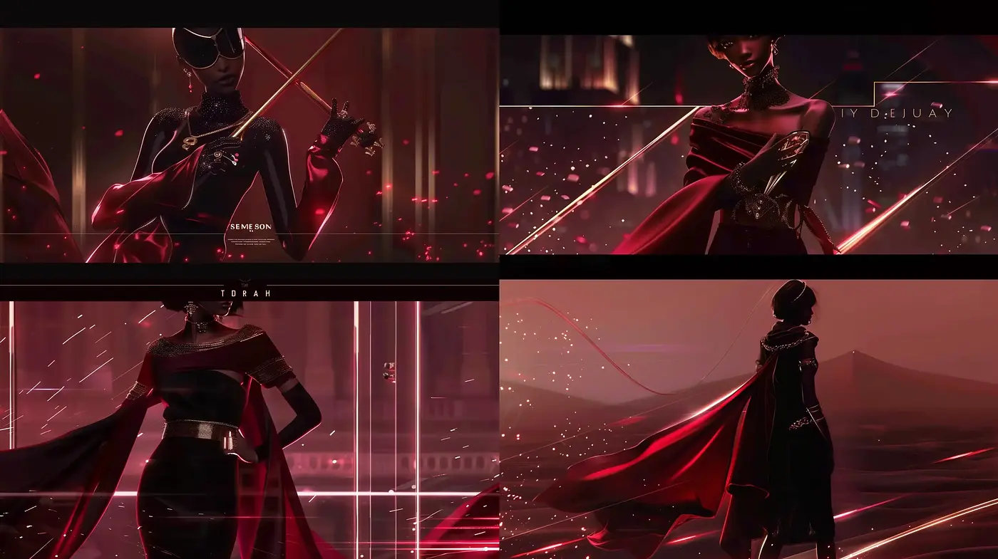 Futuristic Noir Elegance with Crimson Accents - Midjourney sref style