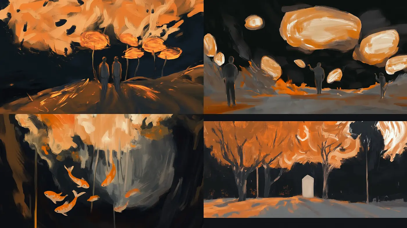 Abstract Twilight Reverie with Warm Hues and Expressive Brushwork - Midjourney sref style