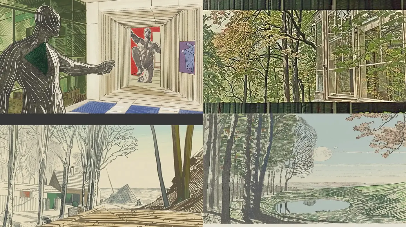 Contemporary Graphic Illustrations with a Natural and Linear Essence - Midjourney sref style