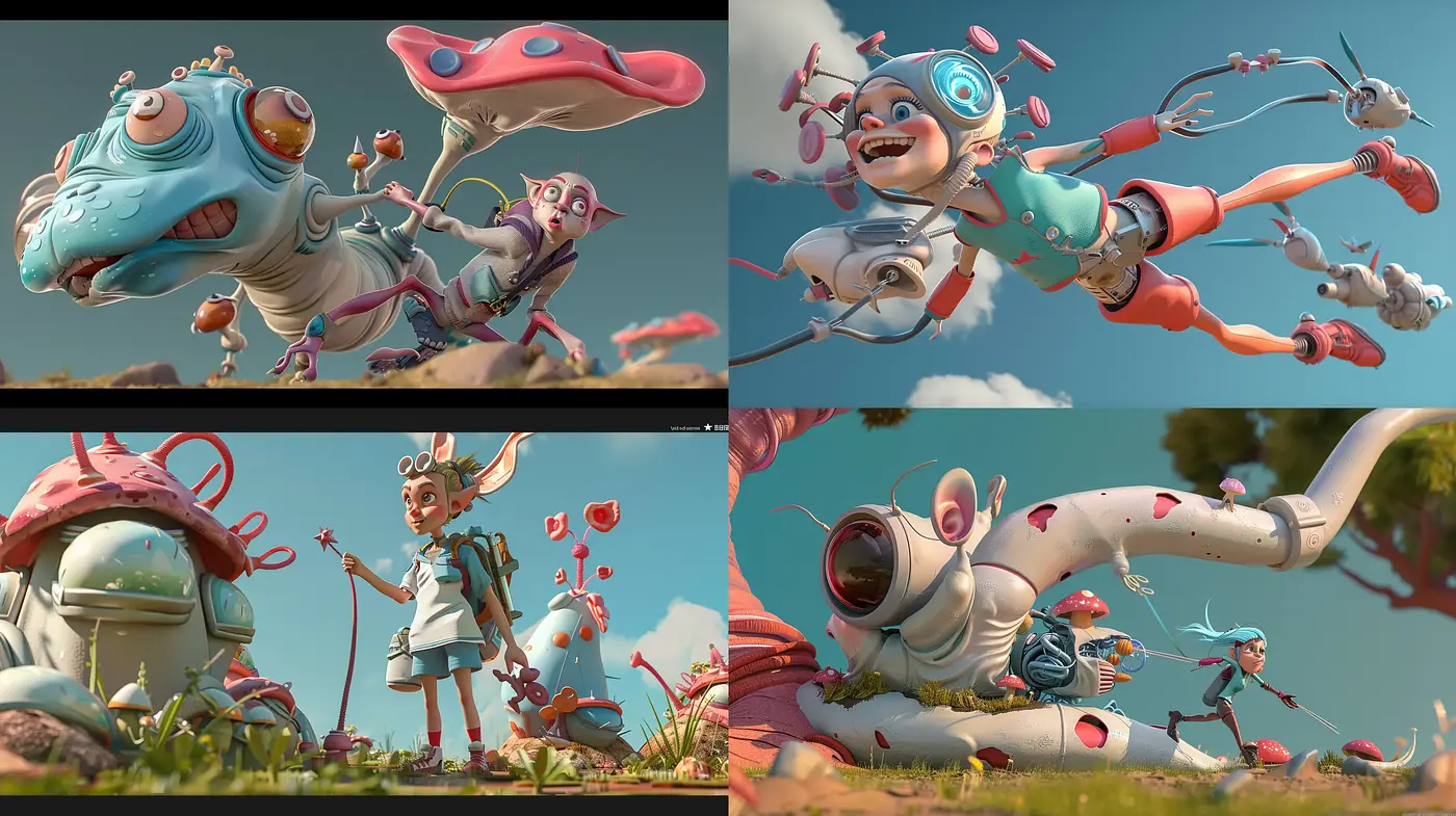 Surreal Dreamscapes and Whimsical Mechanica: A Fusion of Vibrant Animation and Fantastical Robotics - Midjourney sref style