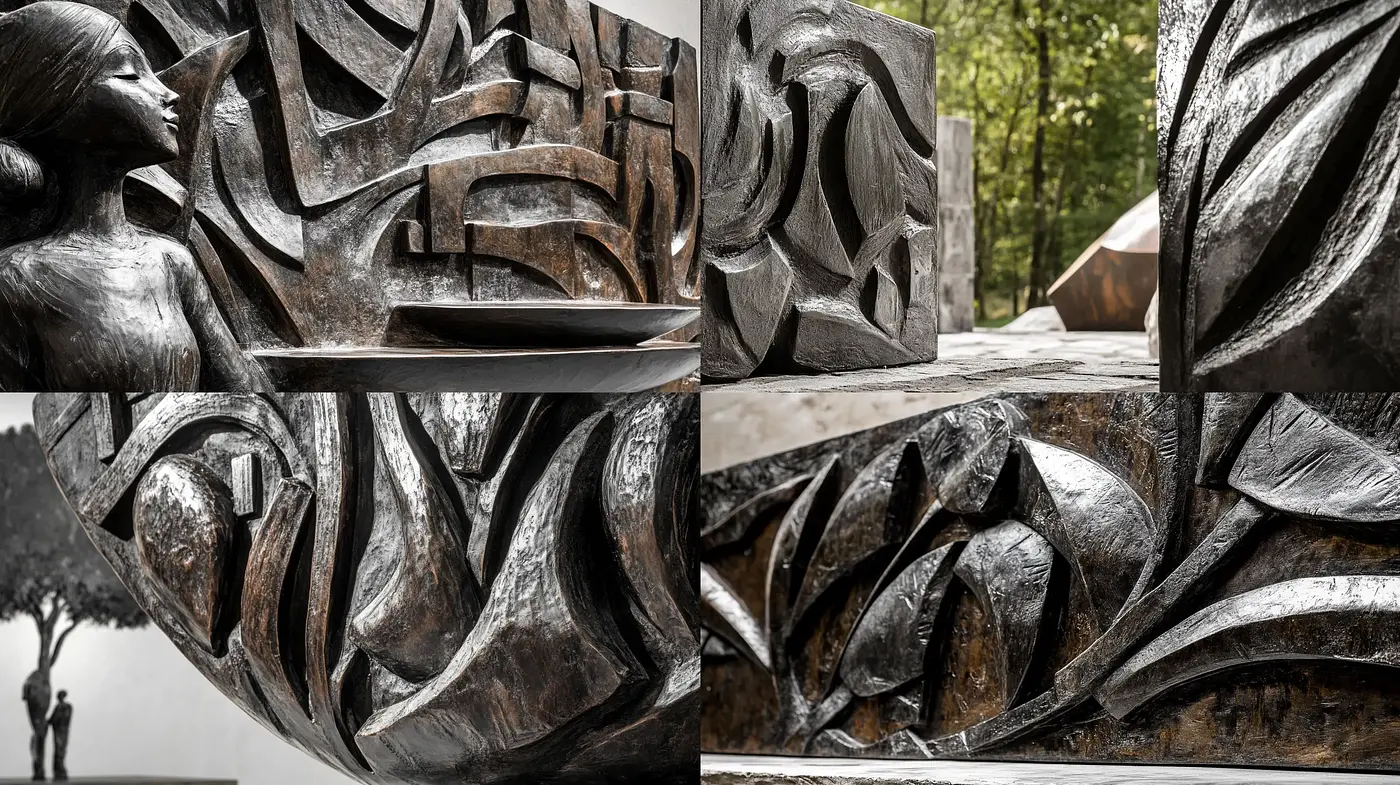 Monochromatic Tapestry of Textures: A Study in Sculptural Metallic Forms - Midjourney sref style