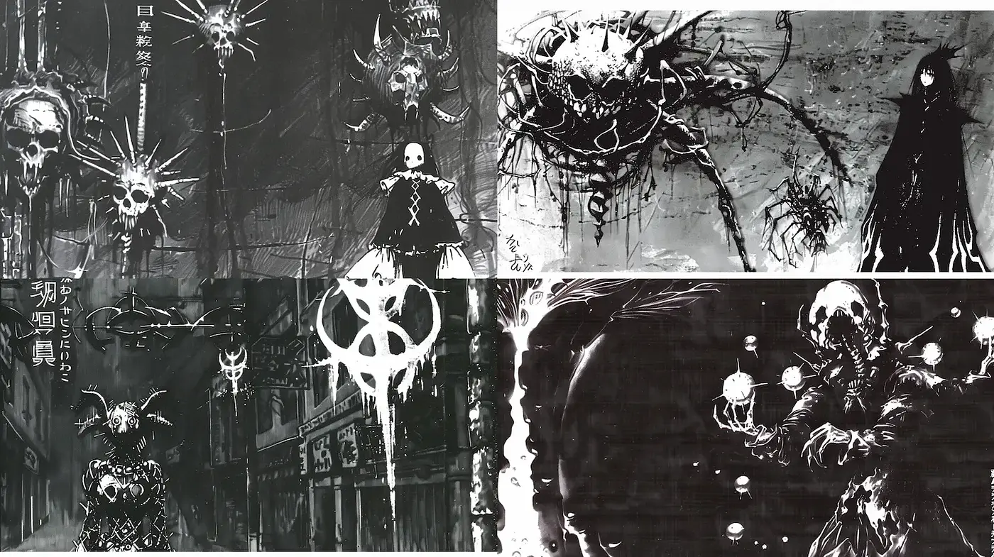 Dark Fantasy Artwork with High Contrast and Intricate Detail - Midjourney sref style