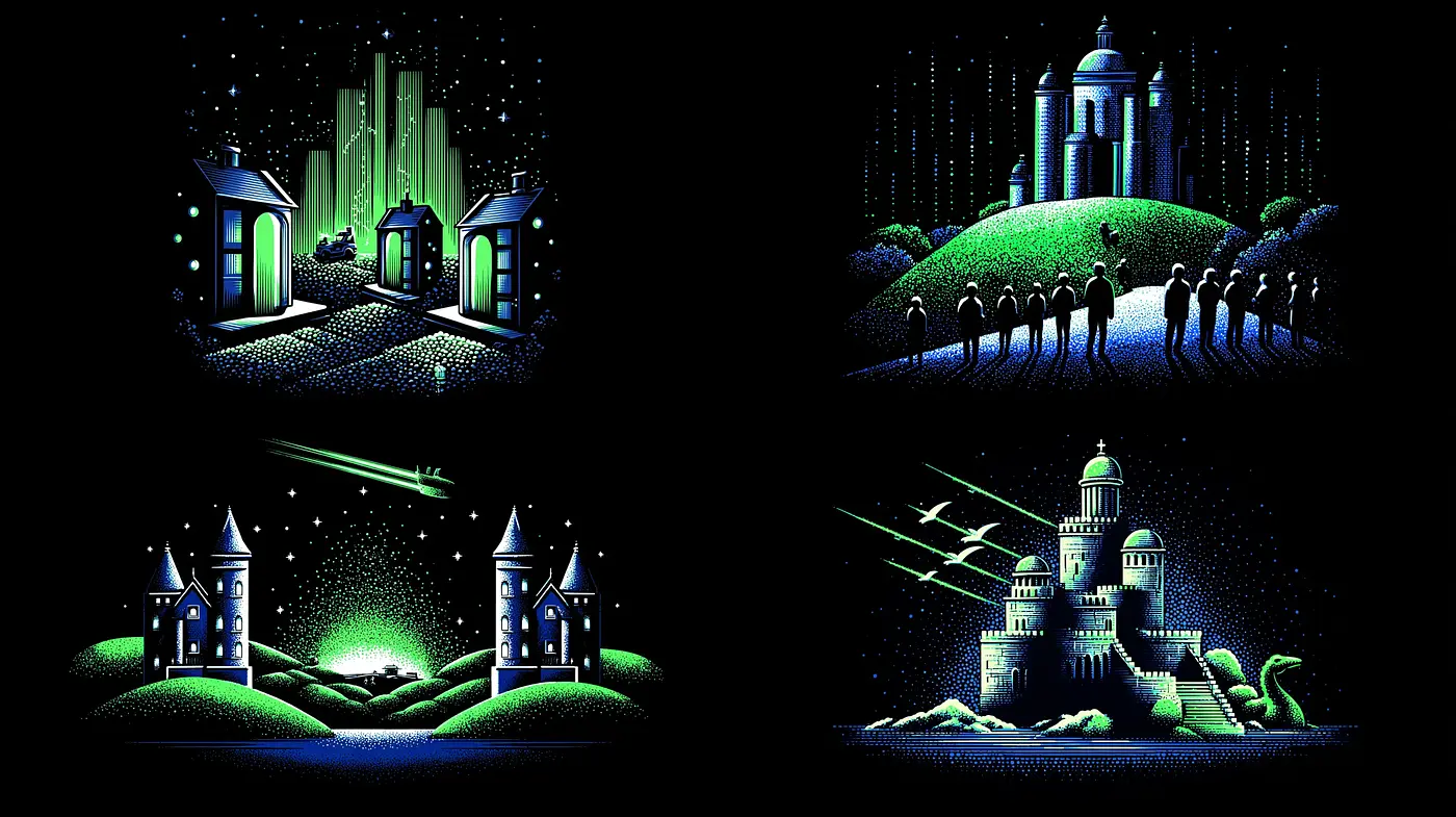 Futuristic and Geometric Fantasies with a Retro Vibe - Midjourney sref style