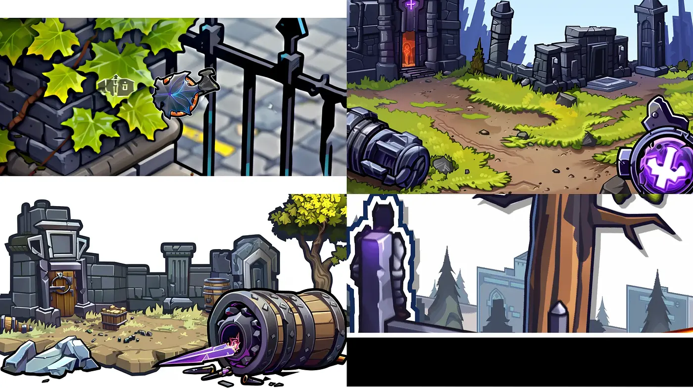 Stylized Fantasy Game Concept Art with Vibrant Contrasts and Dynamic Textures - Midjourney sref style