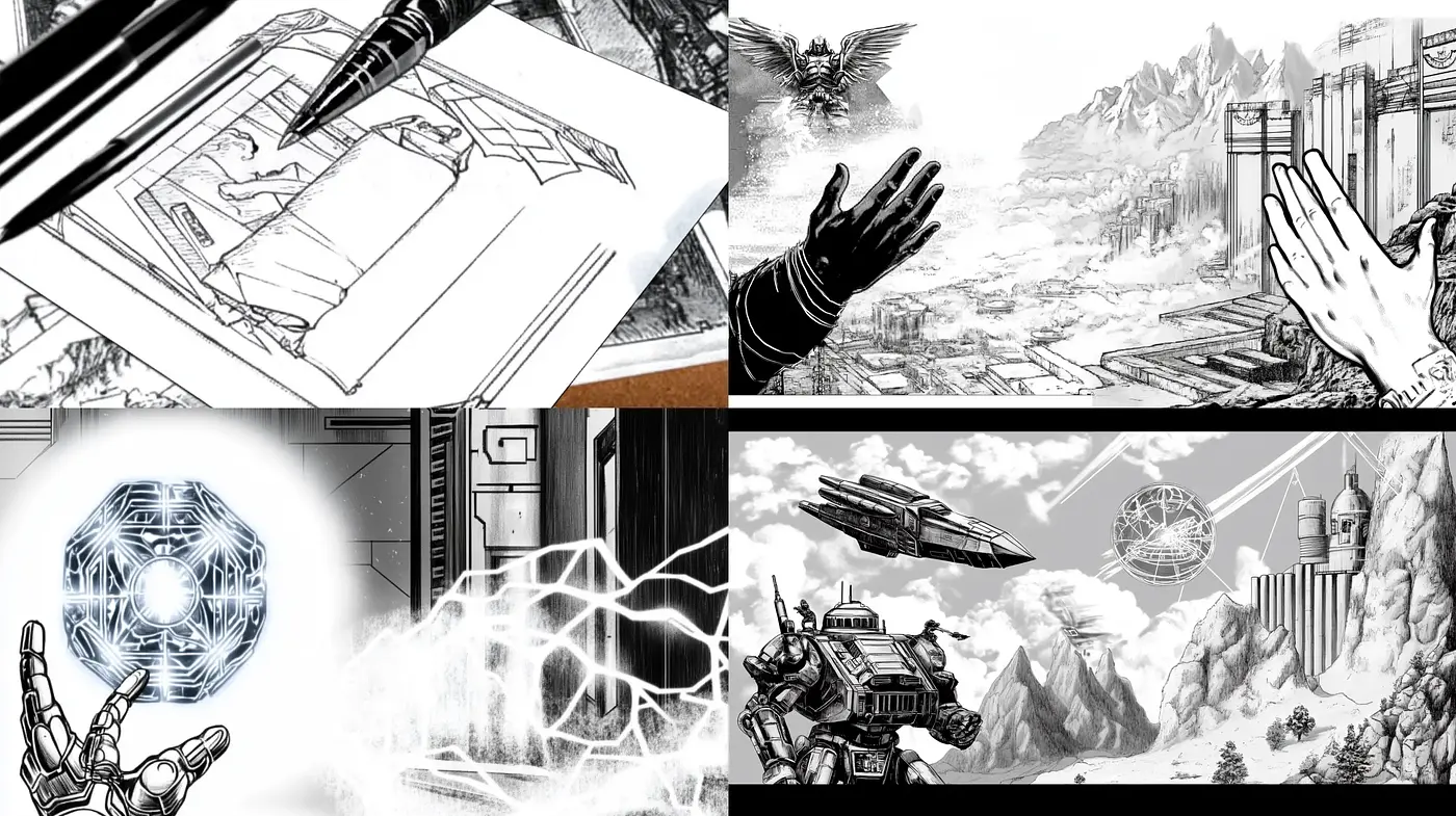 Monochromatic Futurescape: A Blend of Traditional Ink and Digital Precision - Midjourney sref style