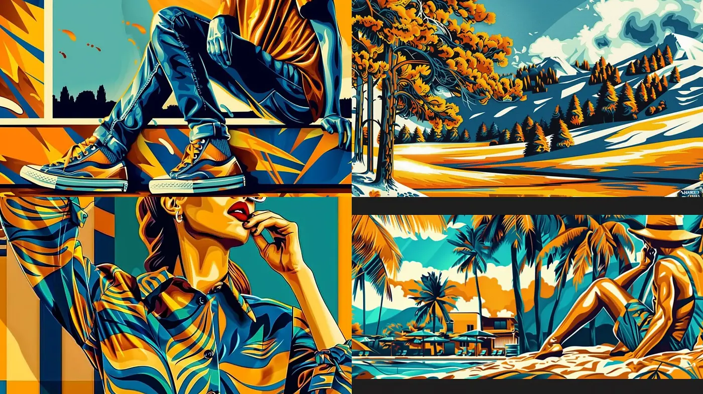Contemporary Retro Illustration Homage with Vibrant Tonal Palette - Midjourney sref style