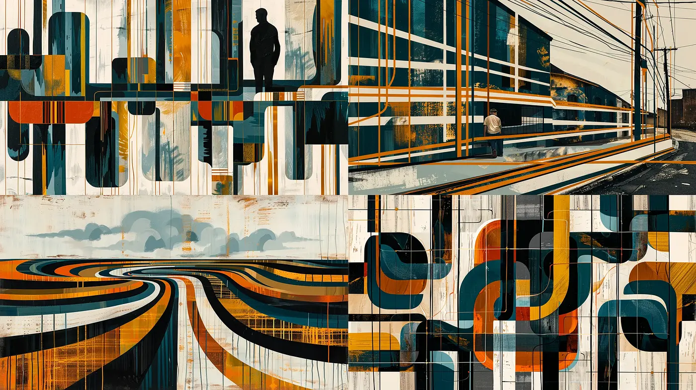 Retro-Futuristic Urban Dreamscape with Abstract Expressionist Influences - Midjourney sref style