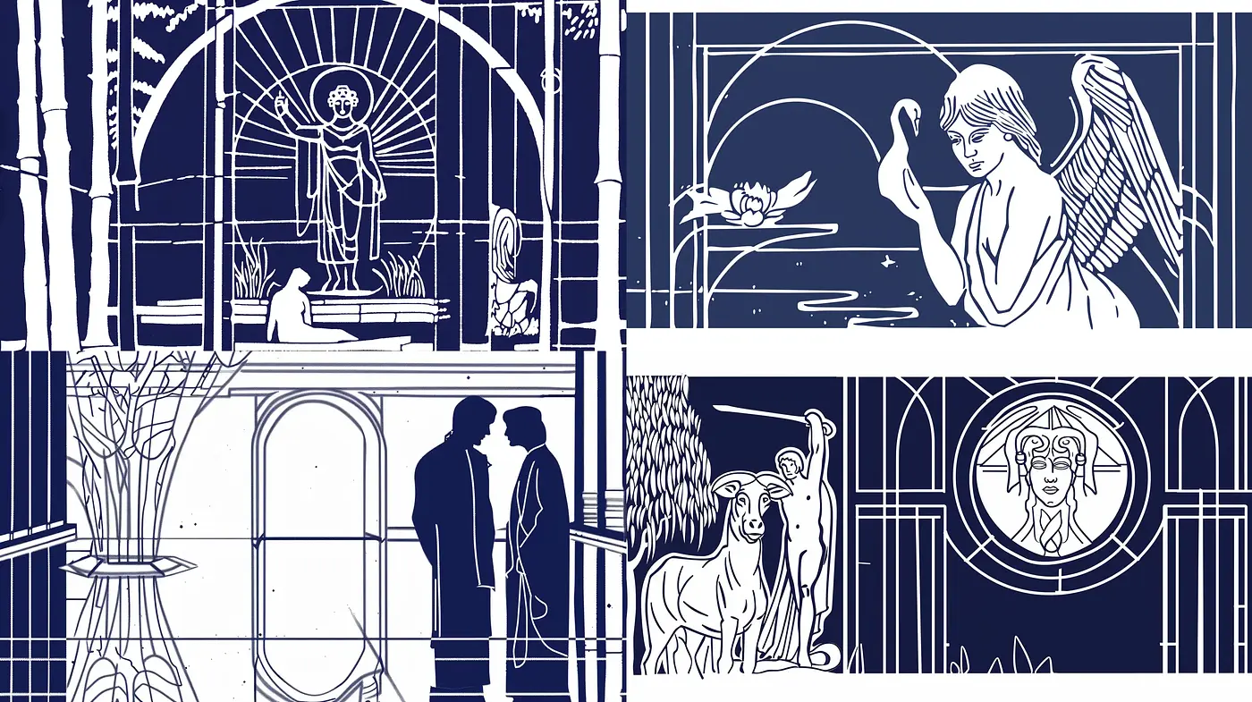 Monochromatic Art Nouveau Illustrative Vignettes - Midjourney sref style