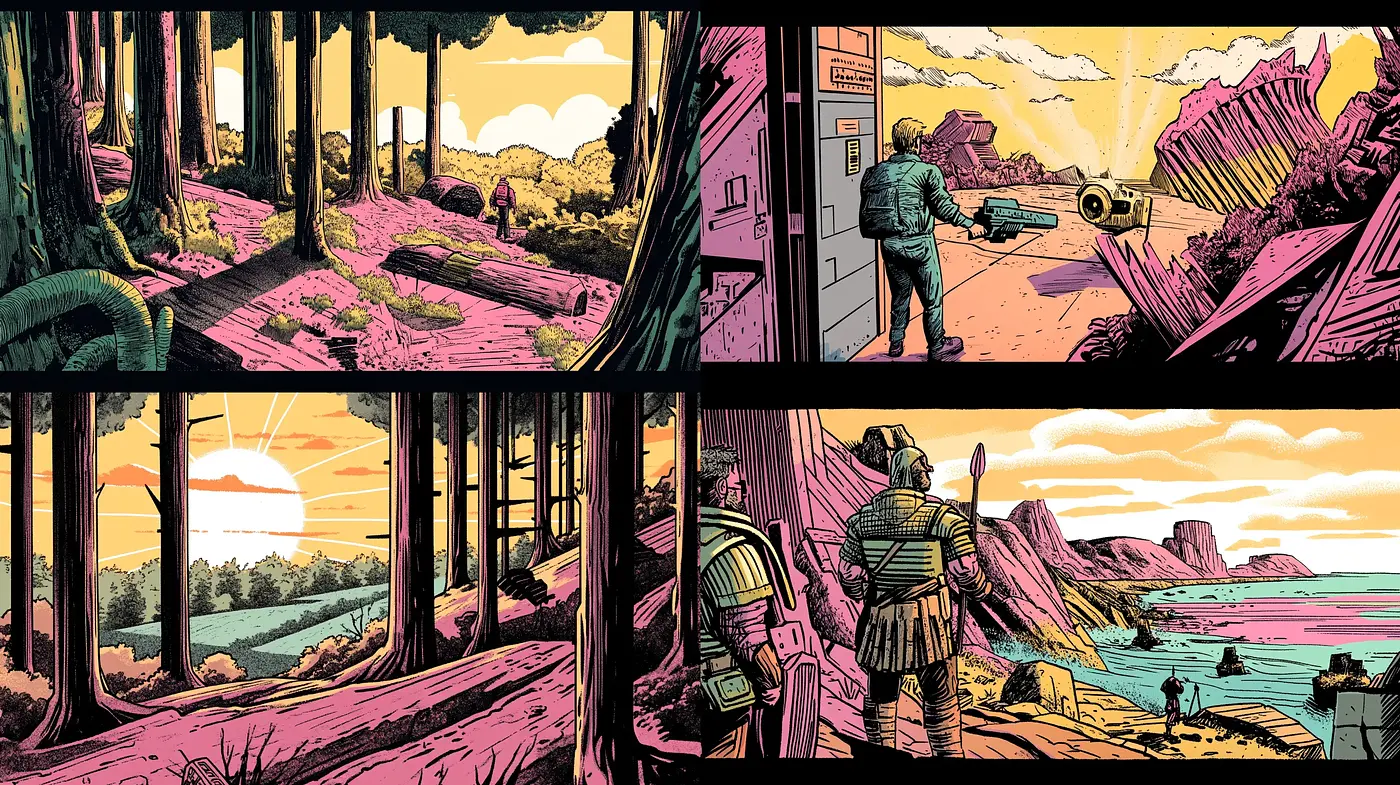 Retro Futuristic Comic Book Panoramas - Midjourney sref style