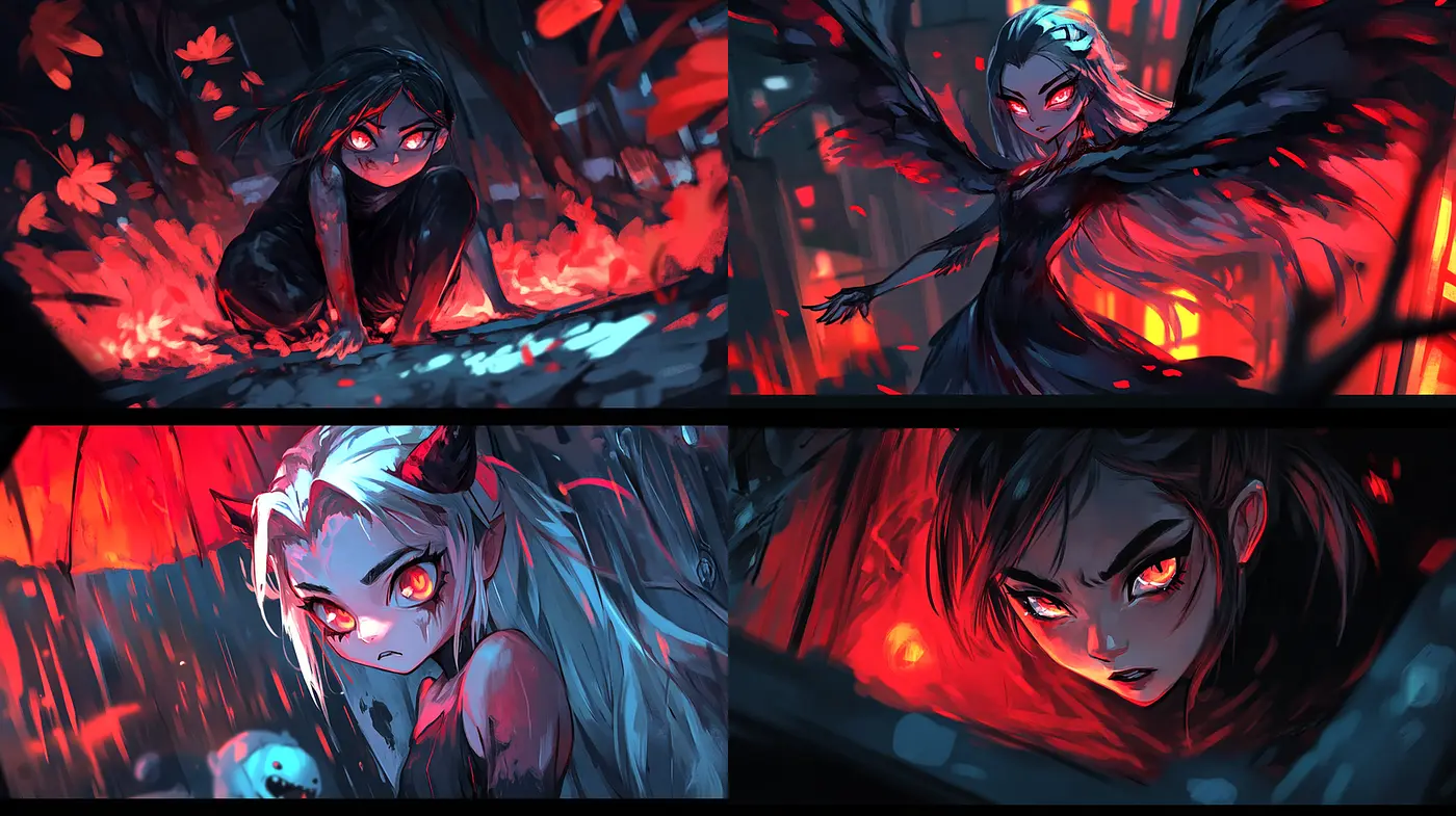 Darkly Enigmatic Illustrations with a Striking Visual Style - Midjourney sref style