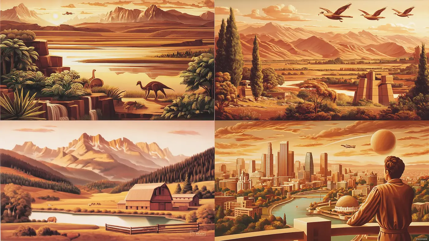 Cinematic Landscapes with a Vintage Americana Feel - Midjourney sref style