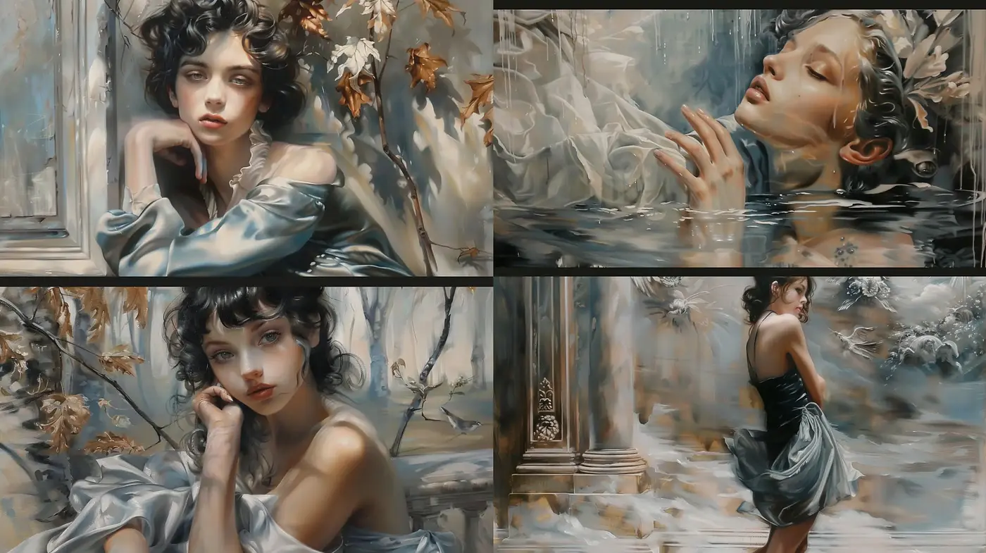 Ethereal Elegance in Brushstrokes: Romanticism and Realism Fusion - Midjourney sref style