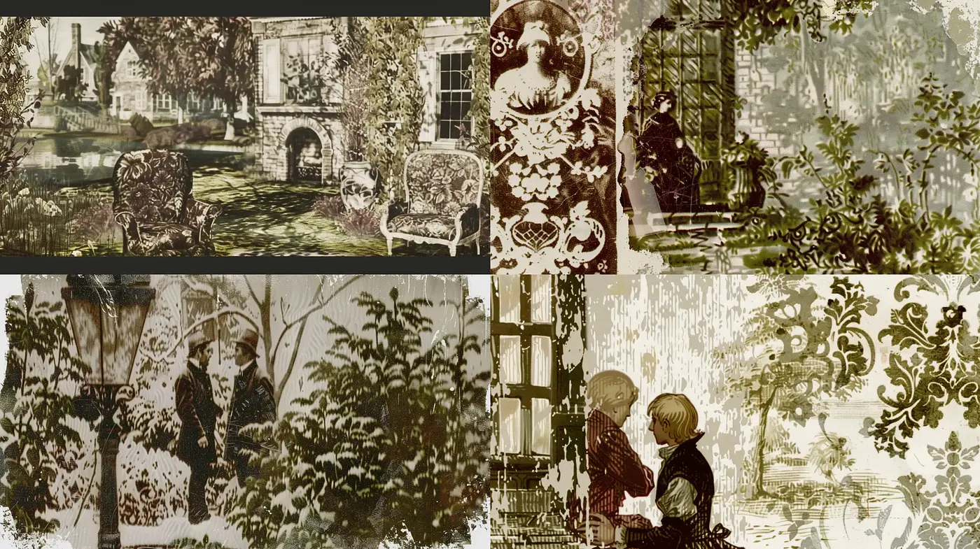 Sepia Toned Collage of Vintage Elegance with Modern Surrealism - Midjourney sref style