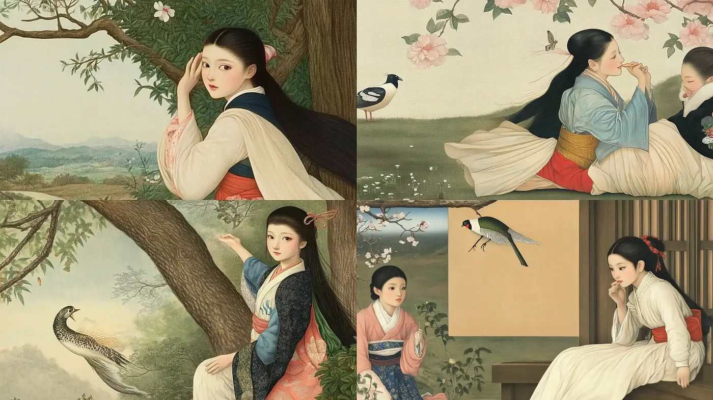 Serene Elegance in Traditional East Asian Illustrative Art - Midjourney sref style