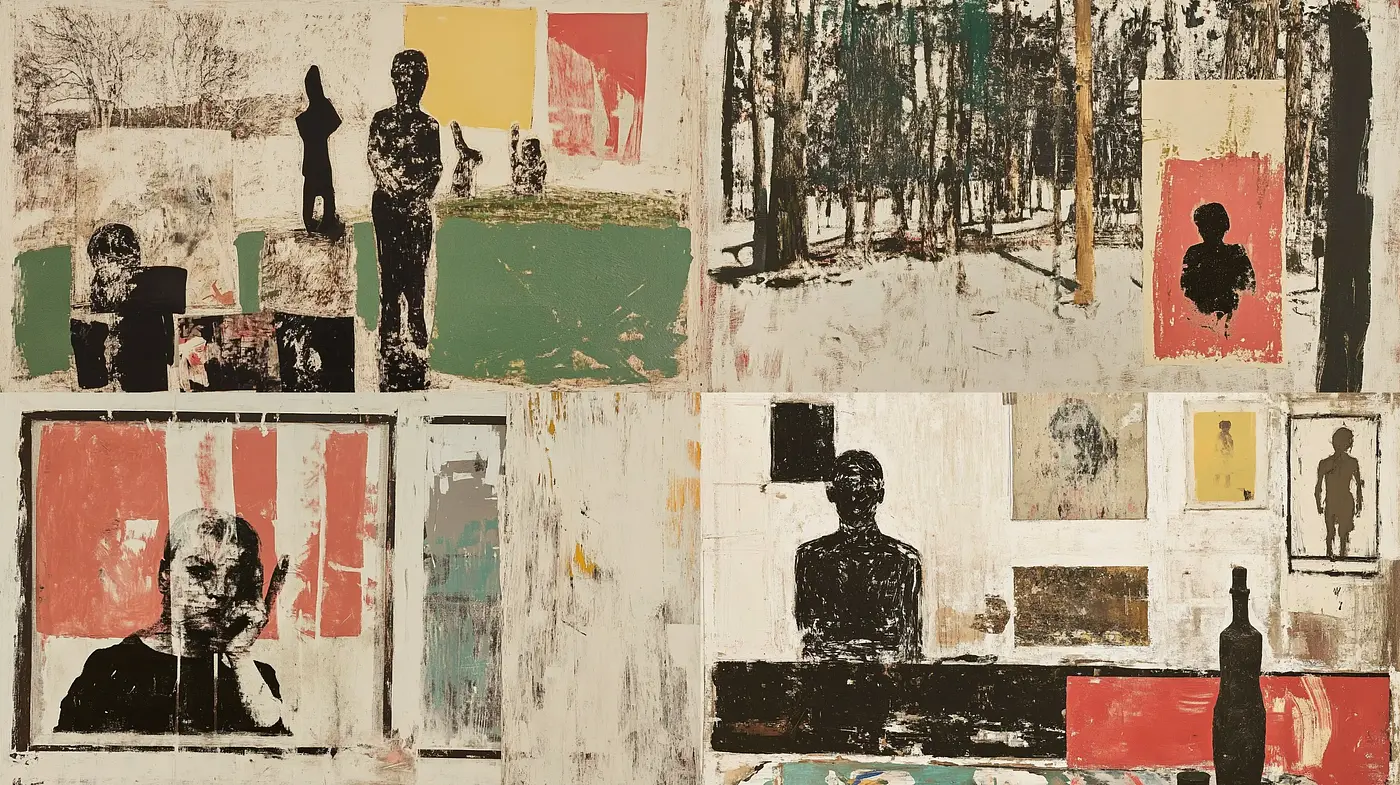 Textured Collage of Abstract Figuration - Midjourney sref style