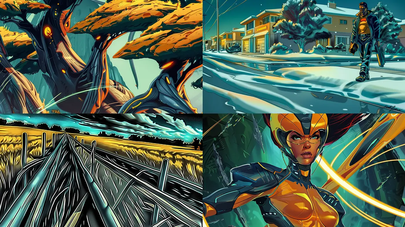 Dynamic Comic-Inspired Spectrum: A Fusion of Graphic Novel and Vibrancy - Midjourney sref style