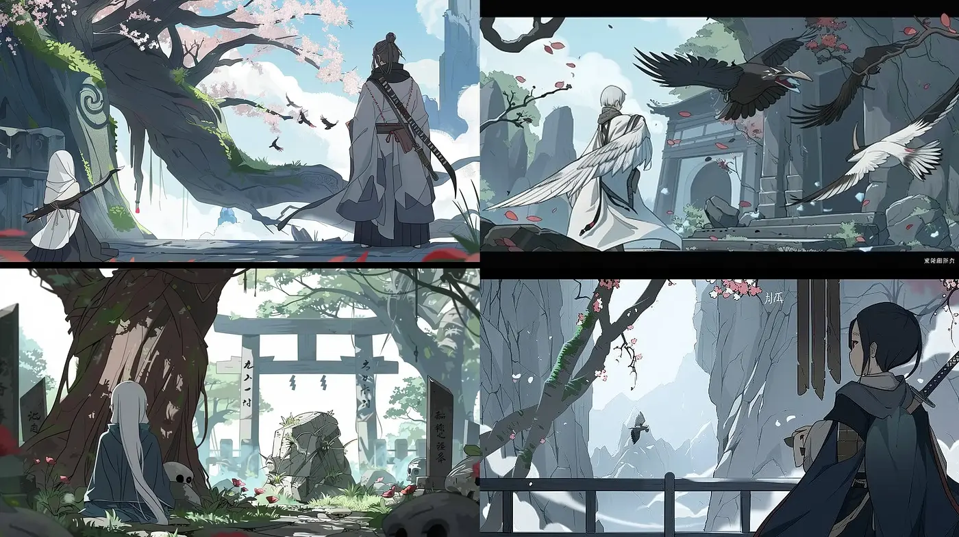 Serene Mythological Anime-Inspired Panoramas - Midjourney sref style