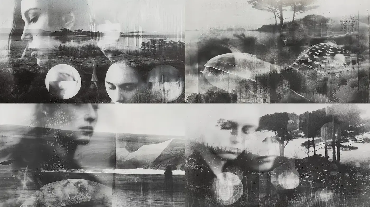 Ethereal Blends of Nature and Portraiture in Monochrome - Midjourney sref style