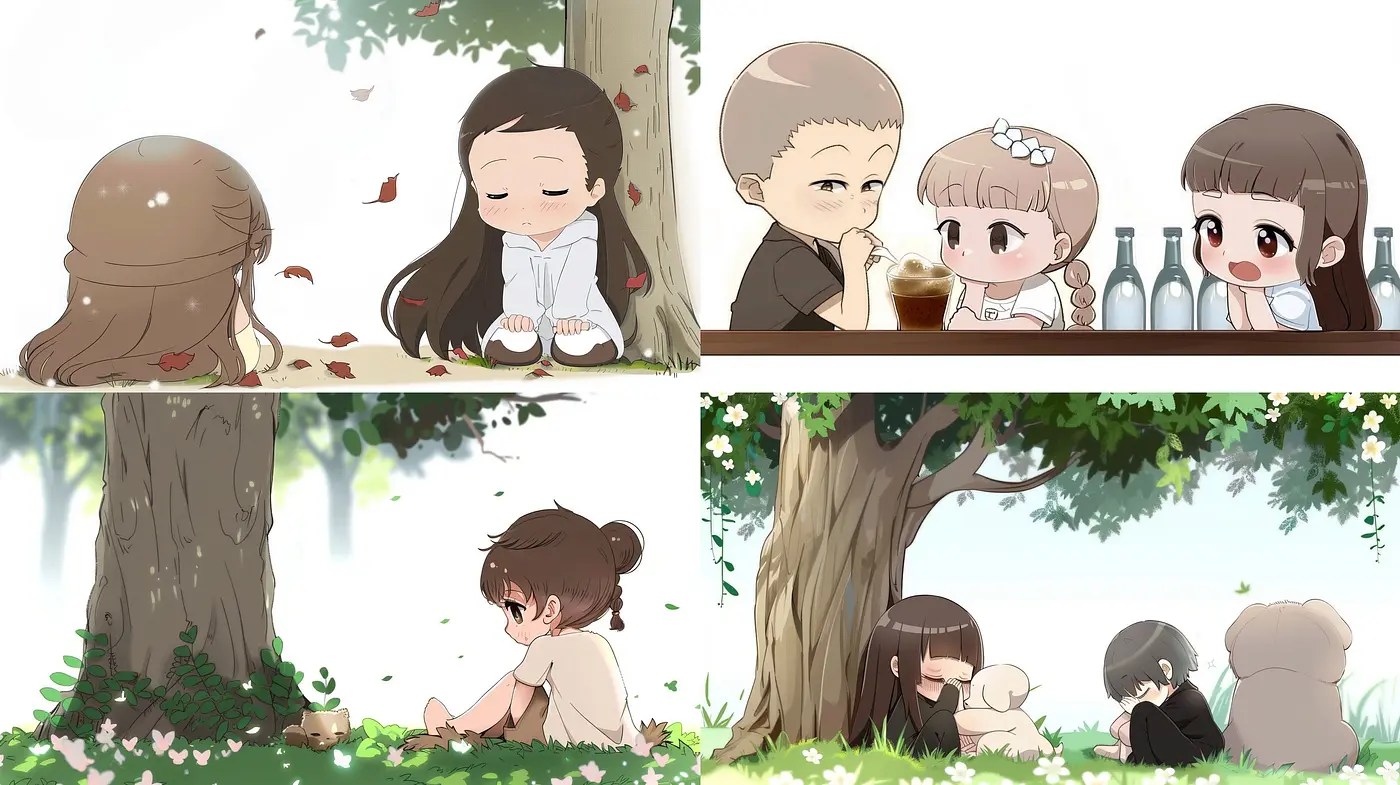 Serene Pastoral Harmony: Anime-Inspired Vignettes with Soft Earth Tones and Gentle Textures - Midjourney sref style