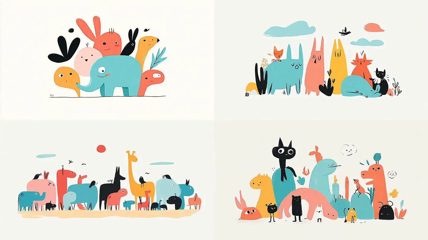 Whimsical and Playful Illustrations with a Consistent Character Design - Midjourney sref style