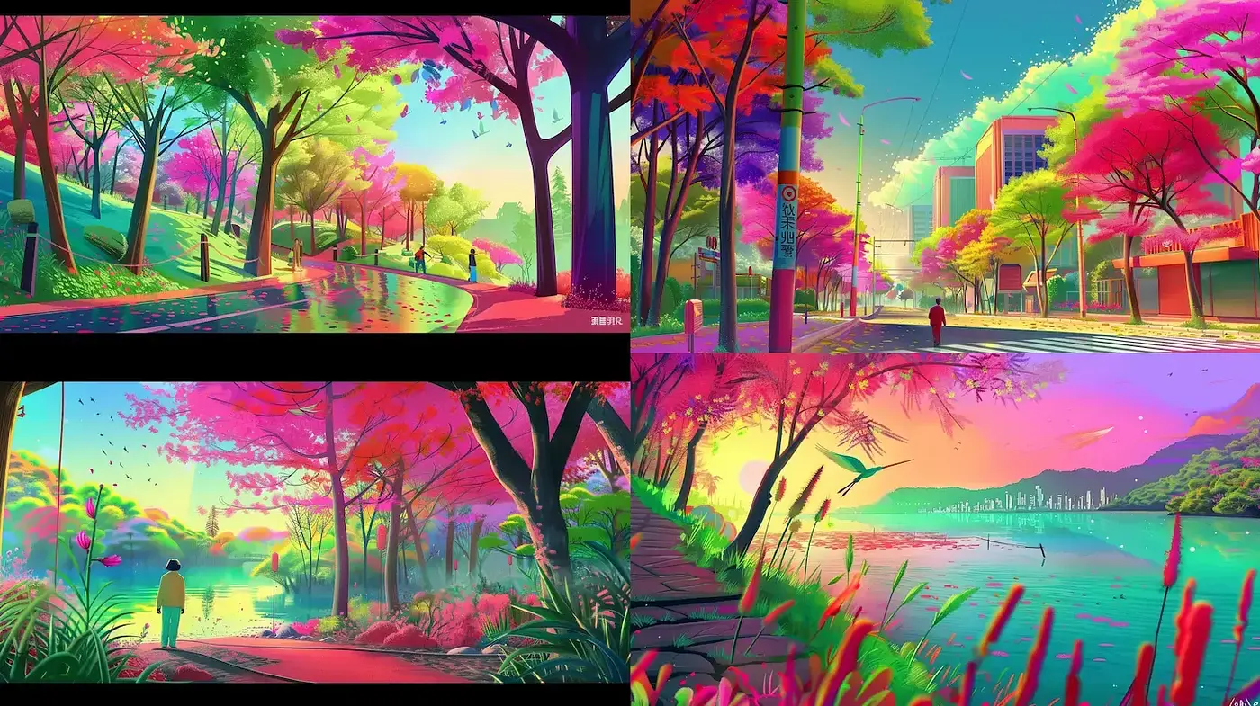 Vibrant and Dreamlike Landscapes with a Surreal Quality - Midjourney sref style