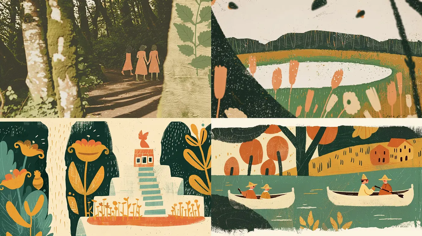 Harmonious Rustic Tranquility in Stylized Nature - Midjourney sref style