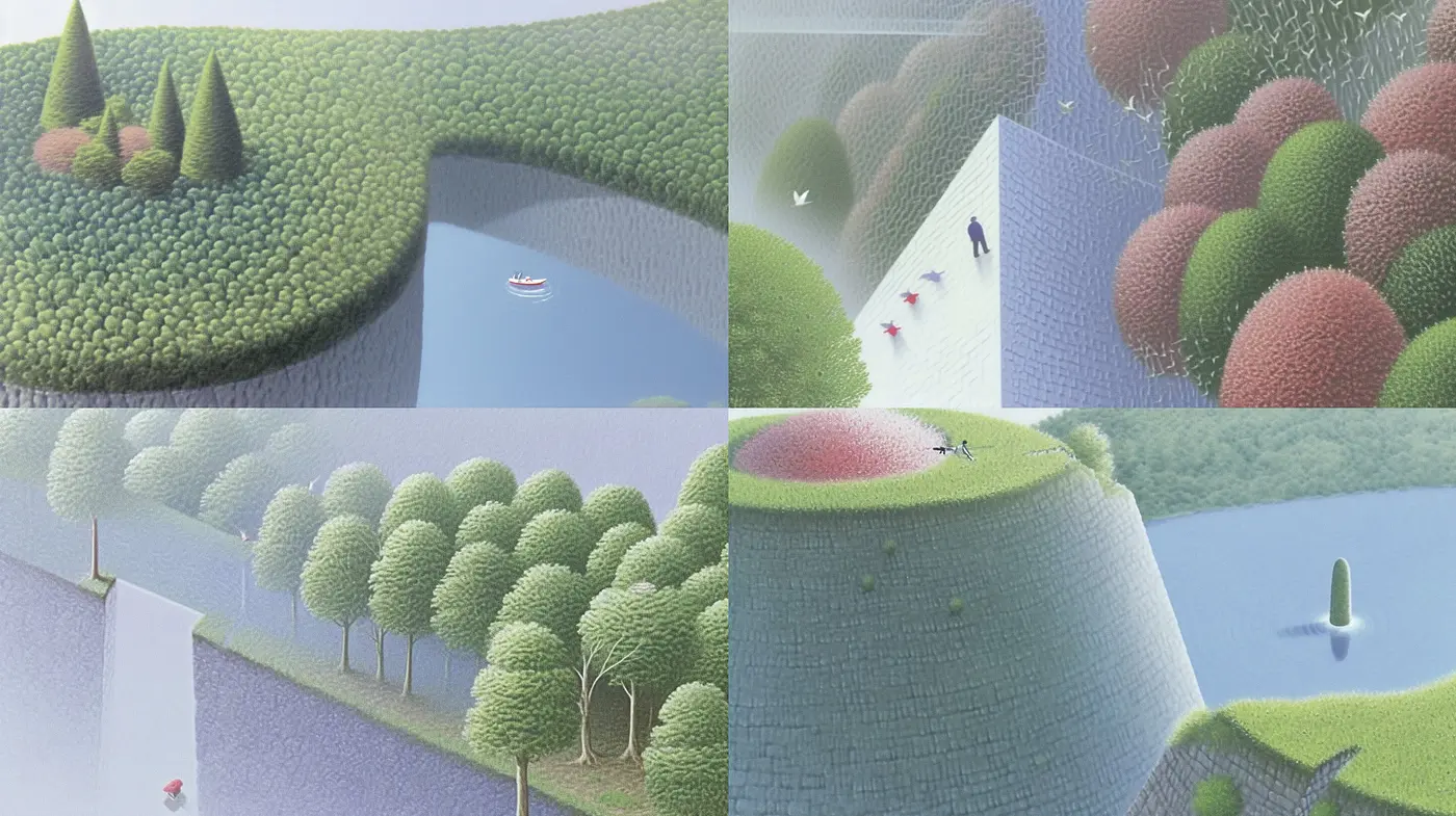 Surreal Pastel Landscapes: A Study in Soft-Hued Serenity and Textured Dreamscapes - Midjourney sref style