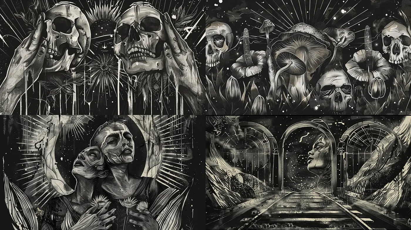 Monochromatic Odes to the Macabre and Mysterious - Midjourney sref style