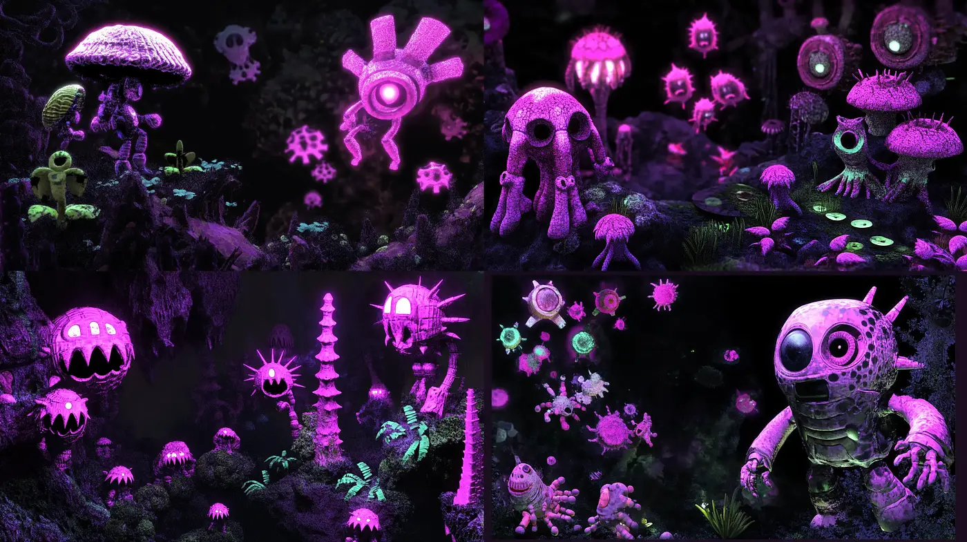 Luminous Enigmatic Bioluminescence: A Vibrant Ode to Undersea Fantasy - Midjourney sref style