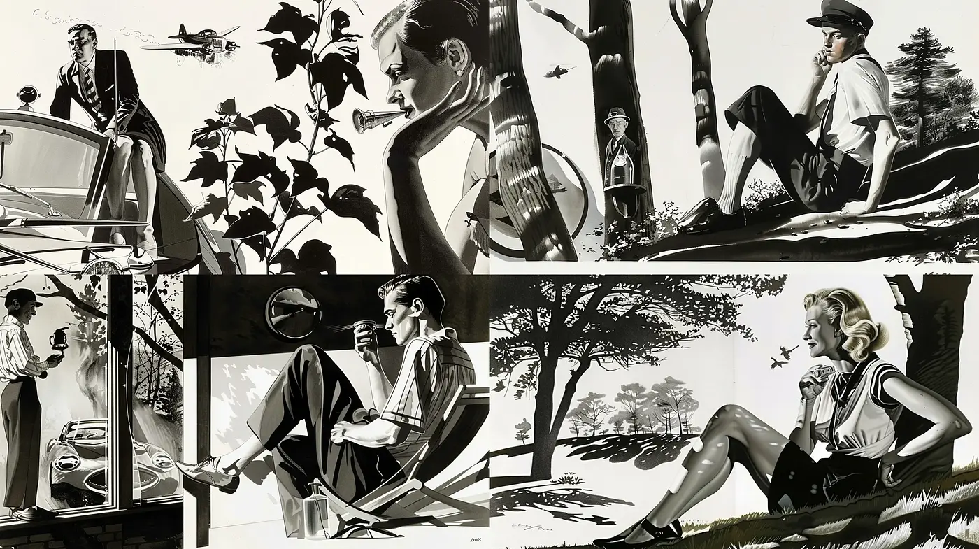 Monochromatic Nostalgia: Reflections of Mid-20th Century Americana - Midjourney sref style