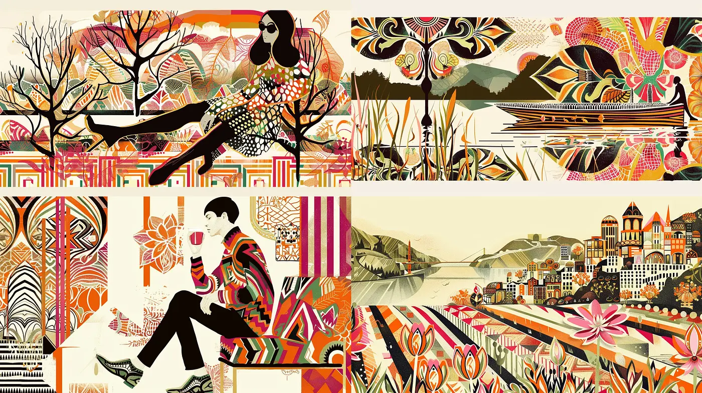 Kaleidoscopic Melange: A Vivid Tapestry of Patterns and Hues - Midjourney sref style
