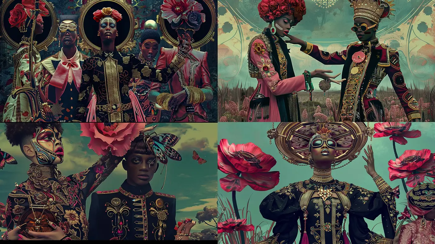 Baroque Carnival Fusion with Florid Accents and Surreal Elegance - Midjourney sref style