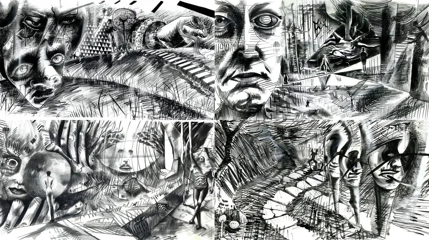 Abstracted Visions of Distorted Realism - Midjourney sref style