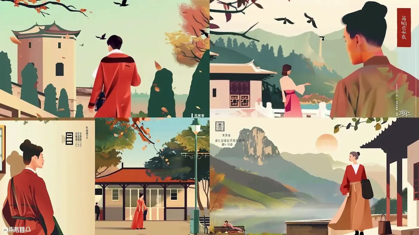 Serene Landscapes and Harmonious Figures in a Contemporary East Asian Style - Midjourney sref style