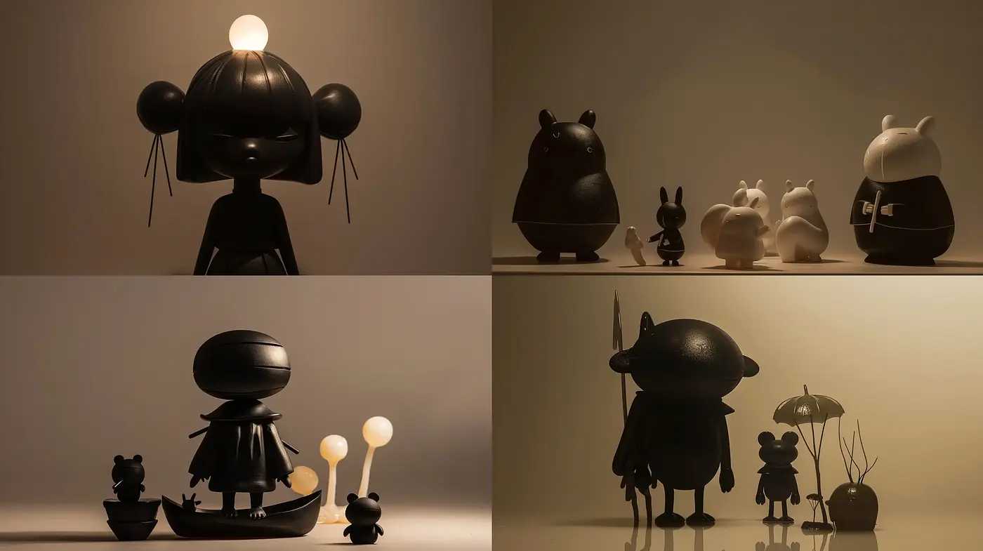 Silhouetted Symmetry and Shadow Play in Monochromatic Still Life - Midjourney sref style