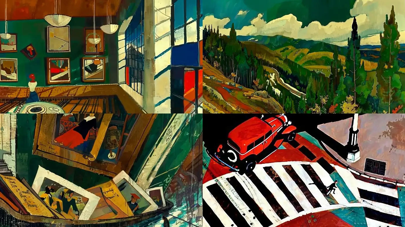 Stylized Retro Expressive Vignettes with a Painterly Touch - Midjourney sref style
