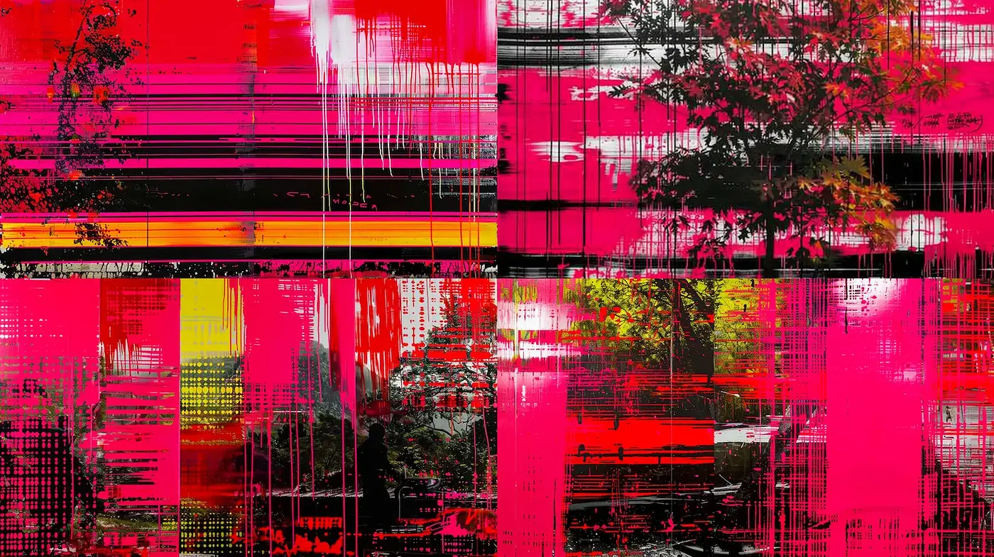 Bold and Abstract Nature with a Glitch Aesthetic - Midjourney sref style