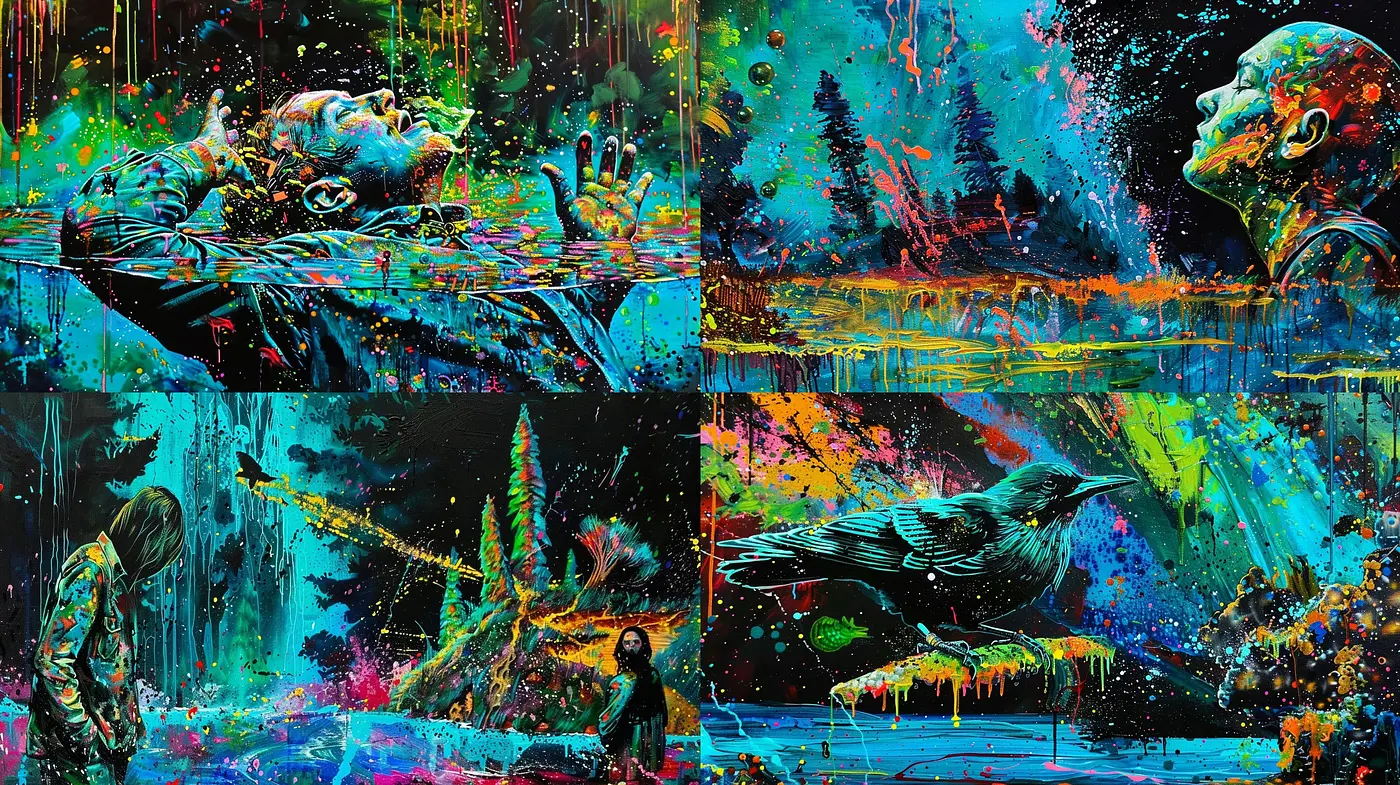Vibrant Psychedelic Dreamscape: A Synthesis of Electric Colors and Surreal Textures - Midjourney sref style