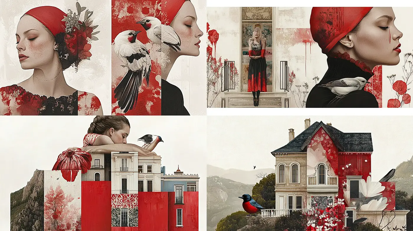 Ethereal Red-Toned Dreamscape with Classic Elegance - Midjourney sref style