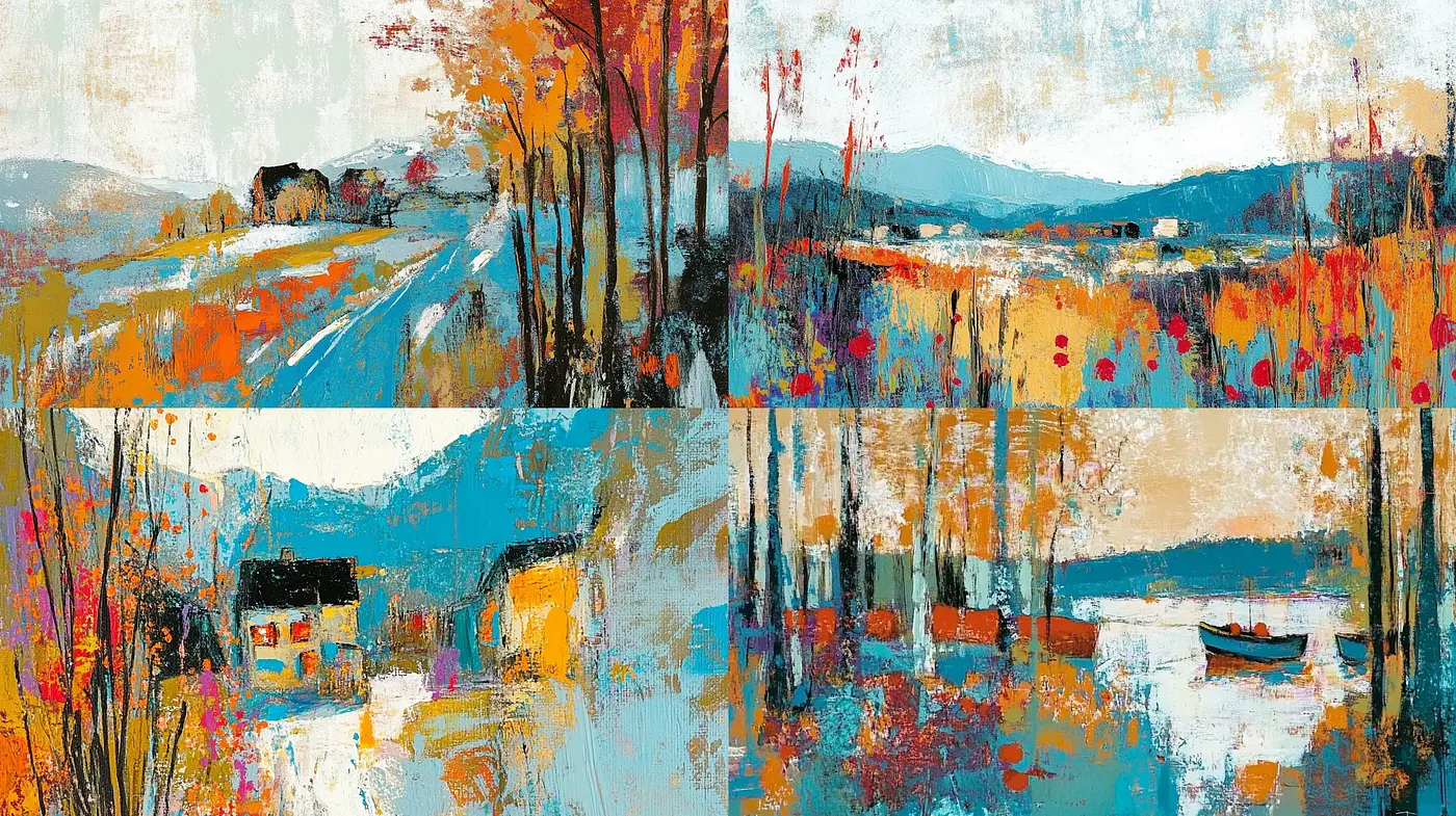 Vibrant Impasto Landscapes in Evocative Hues - Midjourney sref style